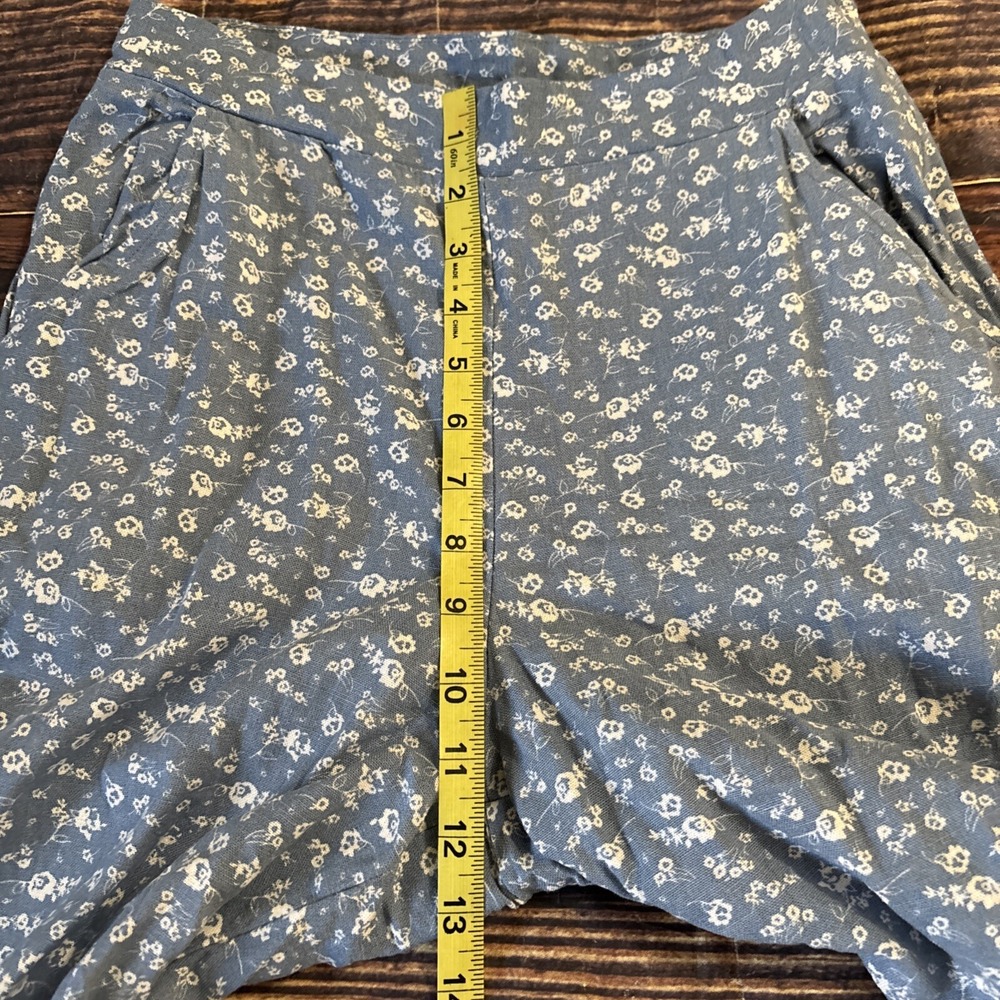 Le Lis Women's Blue Floral Side Zip Crop Wide Leg Pants Small Linen Blend Lined - Picture 5 of 7